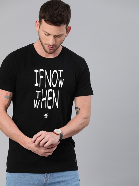 

WROGN Men Black Printed Round Neck T-shirt