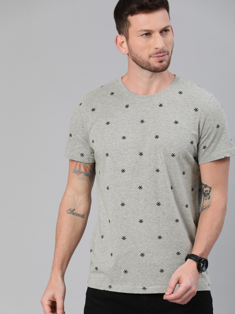 

WROGN Men Grey & Black Printed Round Neck T-shirt