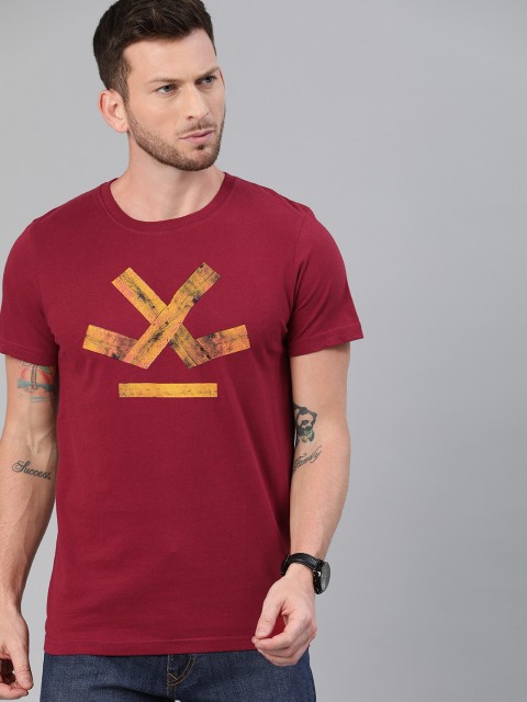 

WROGN Men Maroon Printed Round Neck T-shirt