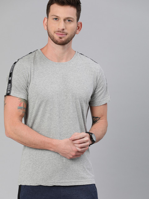

WROGN Men Grey Melange Solid Slim Fit Round Neck T-shirt