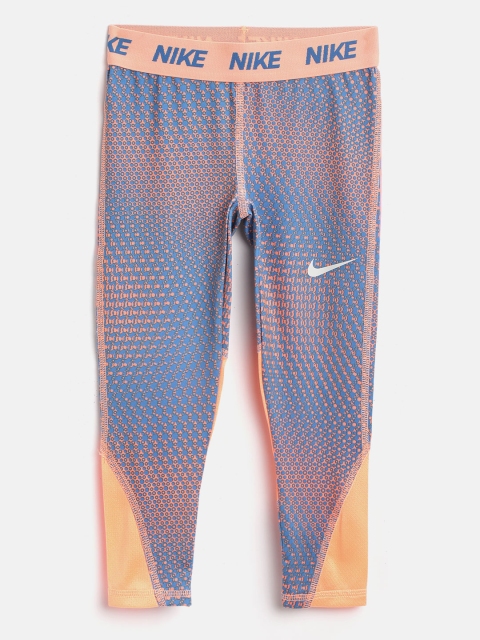 

Nike Girls Blue & Peach-Coloured Dri-Fit Performance All-Over Print Tights