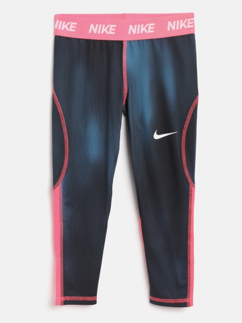 

Nike Girls Navy & Neon Pink Dri-Fit All-Over Print Tights, Navy blue