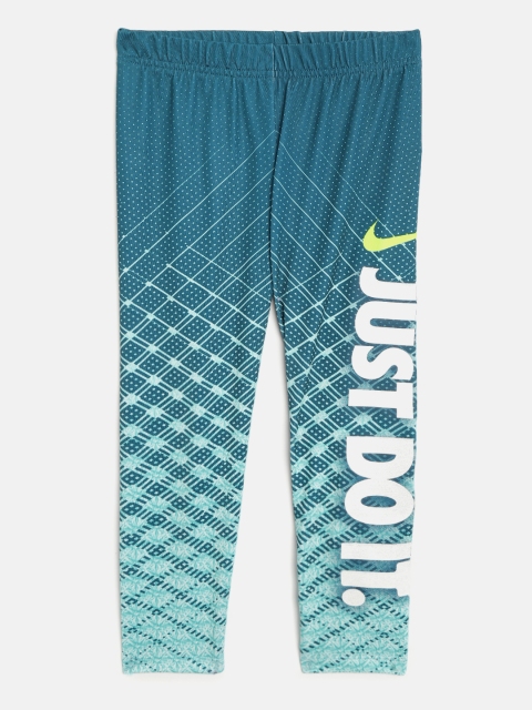 

Nike Girls Teal Green & White Dri-FIT Sport Essential Printed Ankle Length Tights