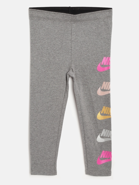 

Nike Girls Grey Melange & Pink Futura Shine Brand Logo Print Tights