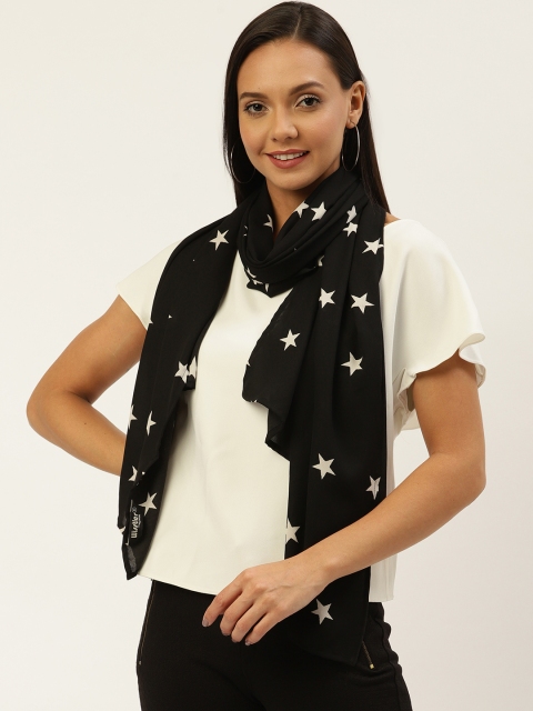

WISSTLER Women Black & White Star Printed Stole