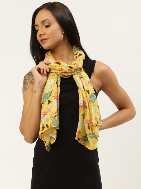 

WISSTLER Women Mustard Yellow & Green Floral Print Stole