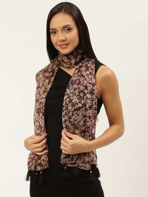 

WISSTLER Women Pink & Black Floral Print Stole