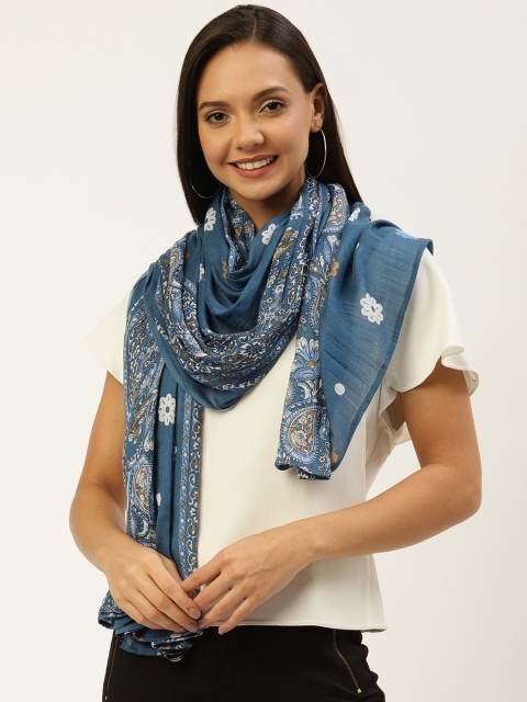 

WISSTLER Women Blue & Off-White Printed Stole