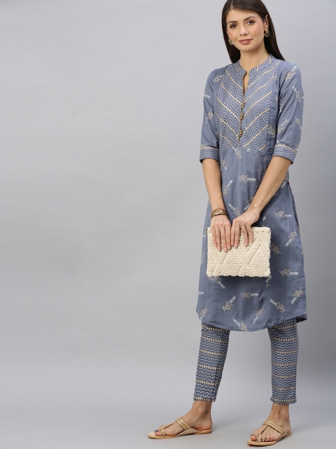 

Alena Women Blue & White Printed Kurta with Trousers