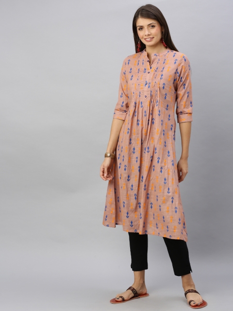 

Alena Women Rust Pink Printed A-Line Kurta