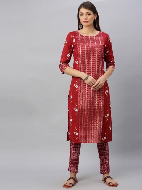

Alena Women Maroon & Beige Printed Kurta with Trousers