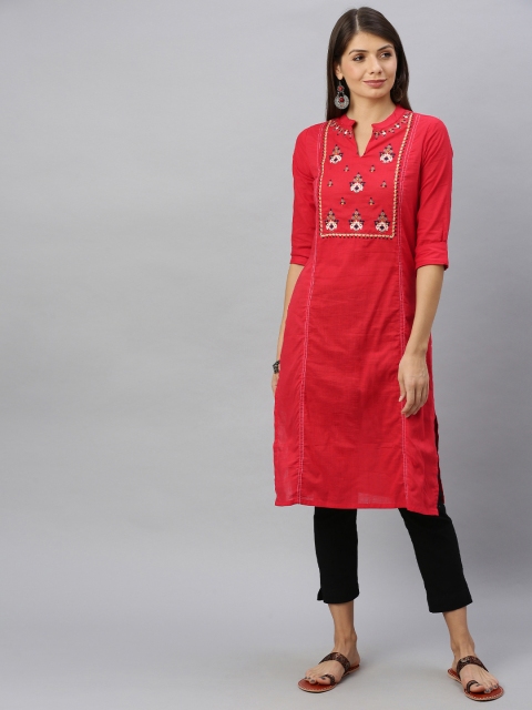 

Alena Women Red Yoke Design Straight Kurta