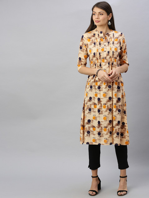 

Alena Women Brown & Beige Printed A-Line Kurta