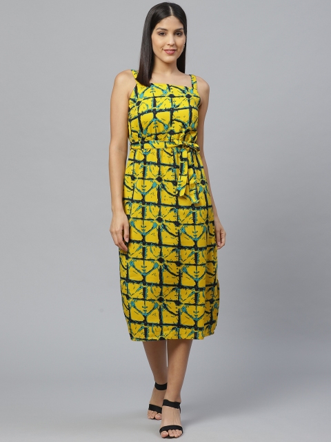 

SIRIKIT Women Mustard Yellow & Black Checked Sheath Dress