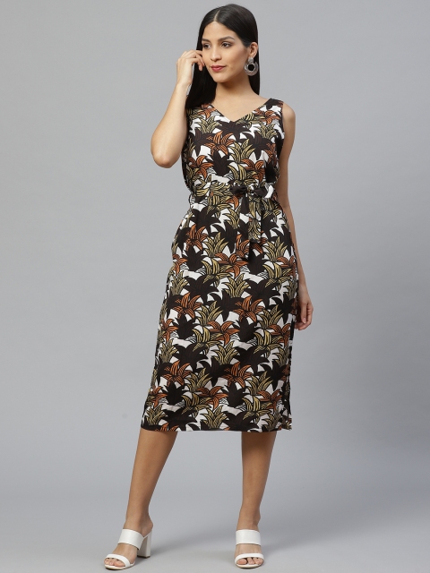 

SIRIKIT Women White & Brown Floral Print Sheath Dress