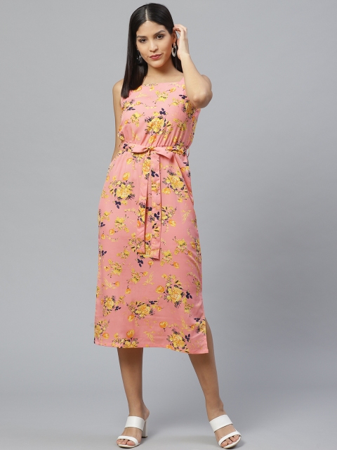 

SIRIKIT Women Pink & Yellow Floral Print Sheath Dress