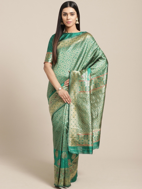 

Saree mall Green & Golden Paisley Woven Design Banarasi Saree