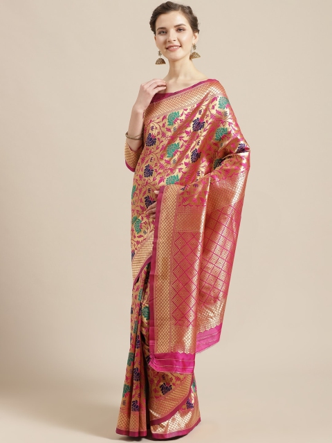 

Saree mall Pink & Golden Woven Design Banarasi Saree