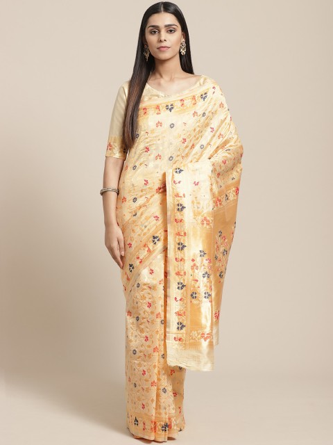 

Saree mall Cream-Coloured & Navy Blue Woven Design Banarasi Saree