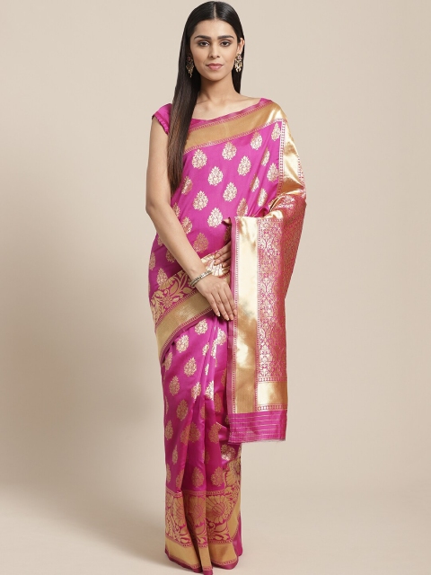 

Saree mall Pink & Golden Woven Design Banarasi Saree