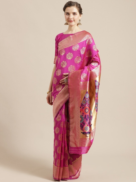 

Saree mall Pink & Golden Woven Design Banarasi Saree