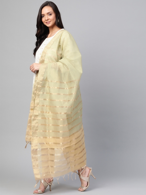 

Indo Era Green & Beige Striped Dupatta