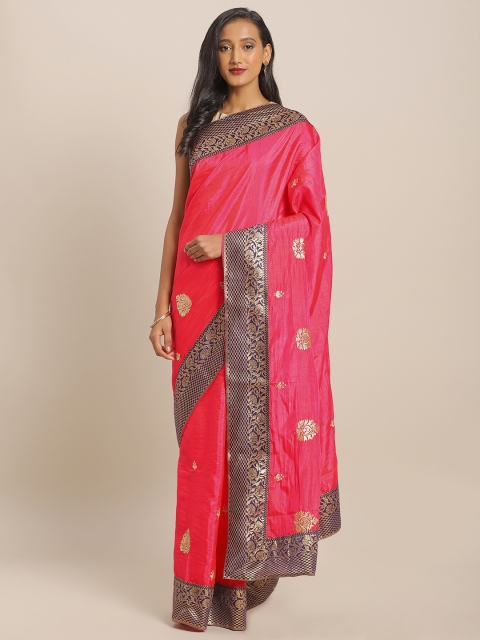 

KALINI Pink & Navy Blue Silk Blend Woven Design Saree