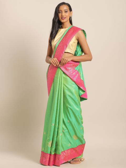 

KALINI Green & Pink Silk Blend Embroidered Saree