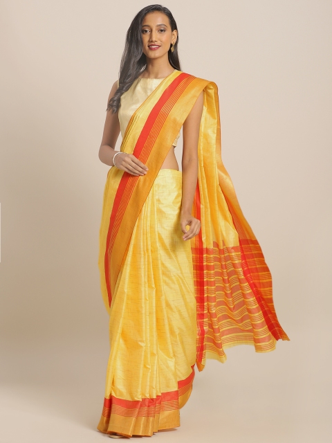 

KALINI Yellow & Red Solid Mysore Art Silk Saree