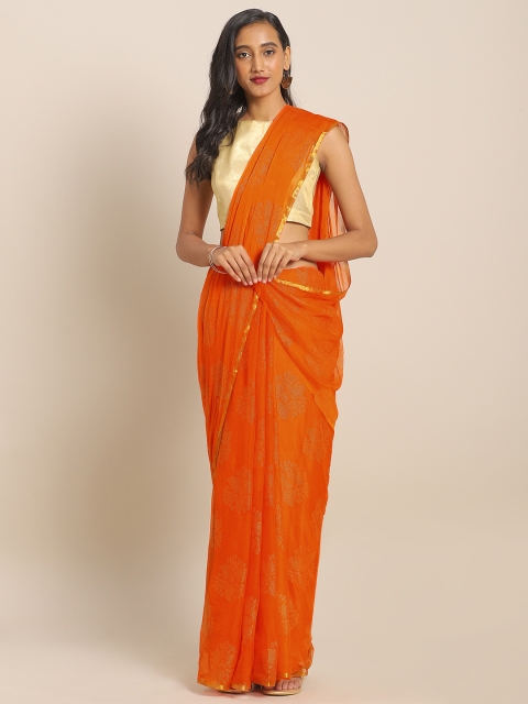 

KALINI Orange Embellished Pure Chiffon Saree