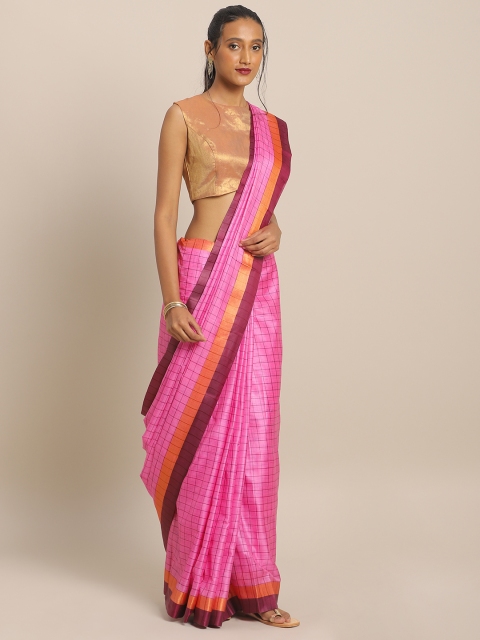 

KALINI Pink & Maroon Art Silk Checked Saree