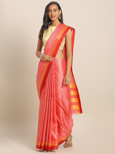 

KALINI Pink & Yellow Checked Art Silk Saree