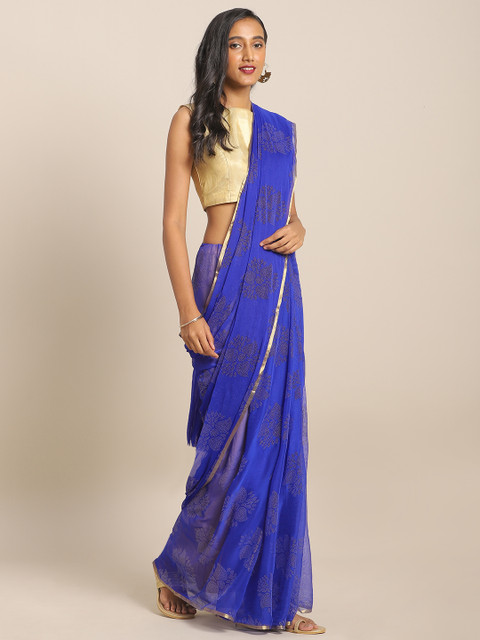 

KALINI Blue Embellished Pure Chiffon Saree