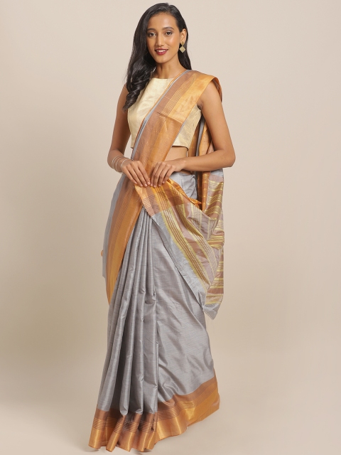 

KALINI Grey & Brown Solid Mysore Art Silk Saree