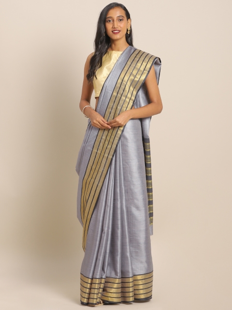 

KALINI Grey & Gold-Toned Art Silk Solid Mysore Silk Saree