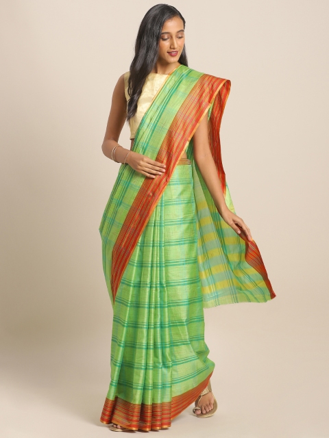 

KALINI Green & Maroon Art Silk Checked Mysore Silk Saree