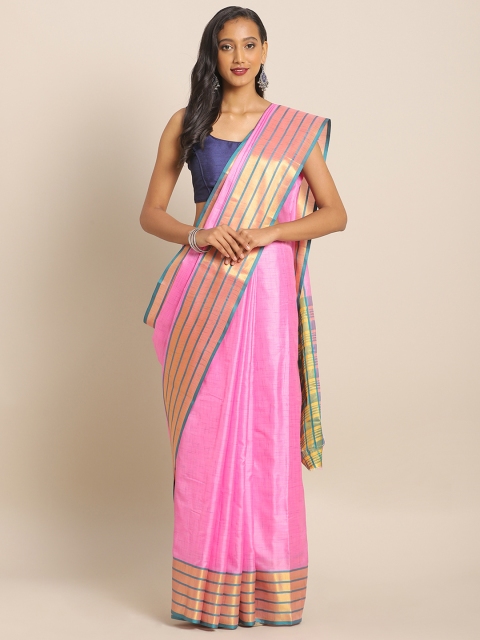 

KALINI Pink & Gold-Toned Art Silk Solid Mysore Silk Saree