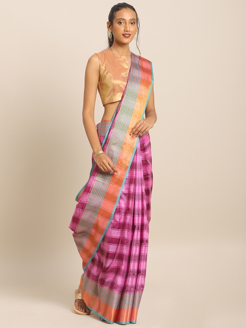

KALINI Pink Art Silk Checked Mysore Silk Saree