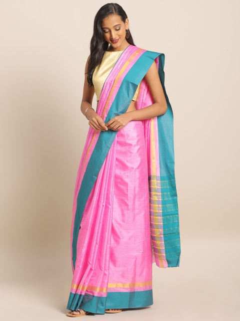 

KALINI Pink & Teal Blue Art Silk Solid Mysore Silk Saree