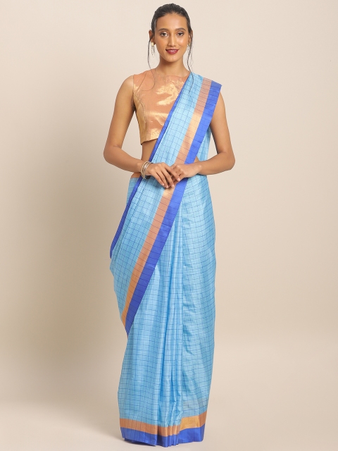 

KALINI Blue Checked Art Silk Saree