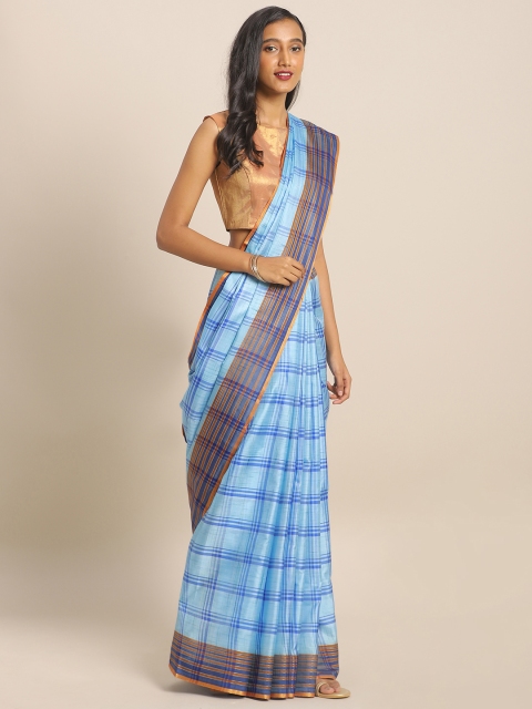

KALINI Blue Art Silk Checked Mysore Silk Saree