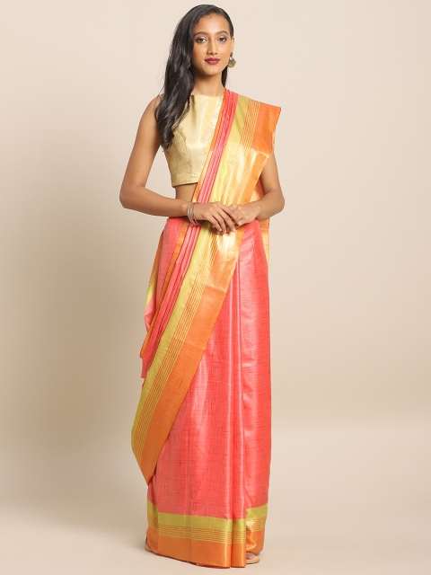 

KALINI Coral & Mustard Yellow Art Silk Solid Mysore Silk Saree