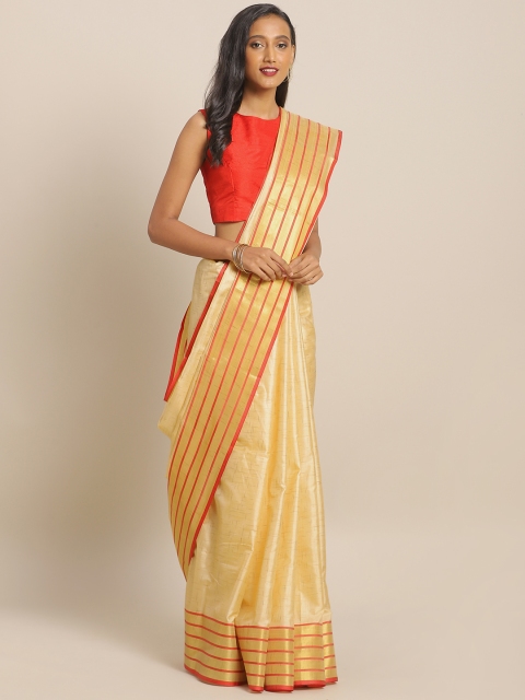 

KALINI Cream-Coloured & Grey Art Silk Abstract Printed Mysore Silk Saree