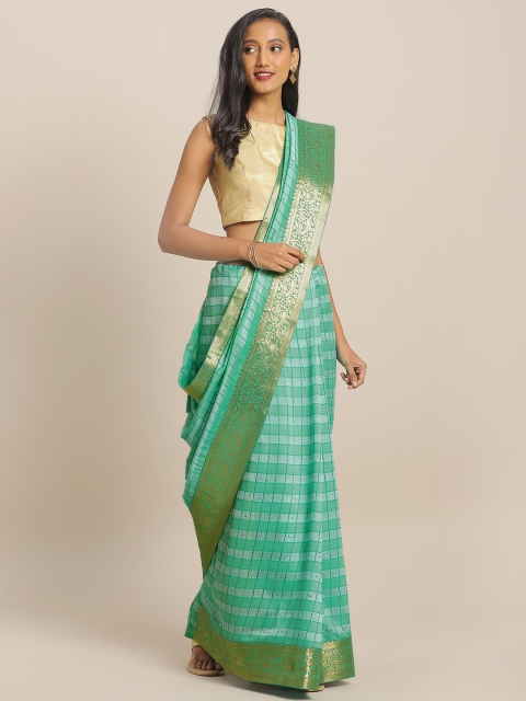 

KALINI Green Art Silk Checked Mysore Silk Saree