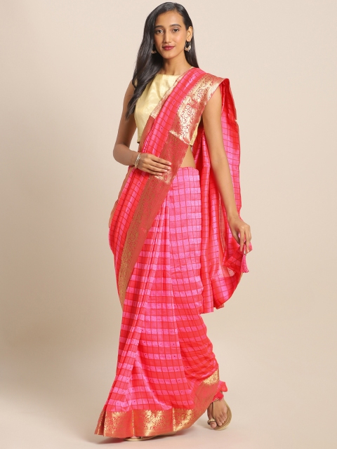 

KALINI Pink Checked Art Silk Saree