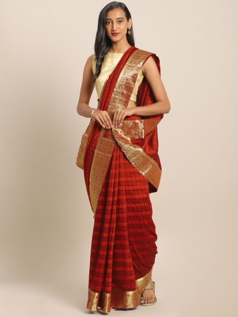

KALINI Maroon Art Silk Checked Mysore Silk Saree