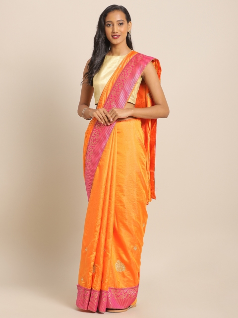 

KALINI Orange & Golden Silk Blend Embroidered Saree