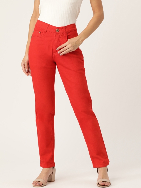 

PARIS HAMILTON Women Red Boyfriend Fit High-Rise Clean Look Stretchable Jeans
