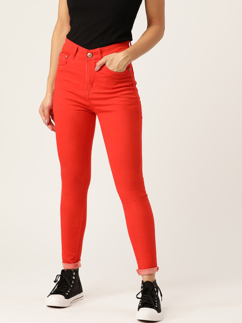 

PARIS HAMILTON Women Red Slim Fit High-Rise Clean Look Stretchable Jeans