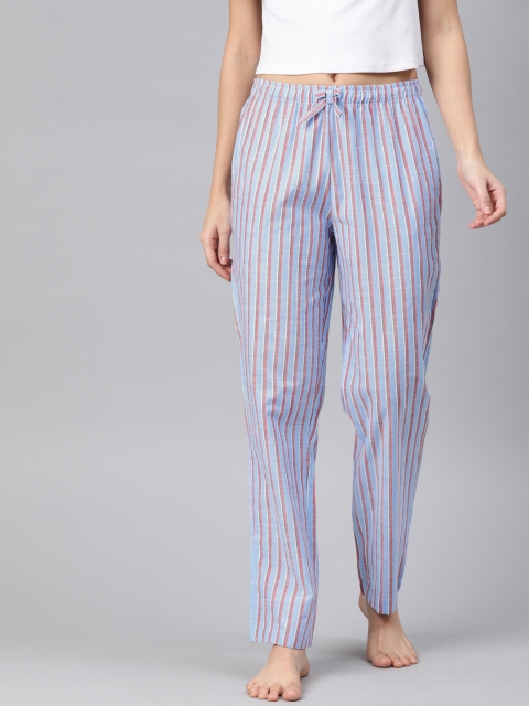 

DRAPE IN VOGUE Women Blue & Red Striped Relaxed Fit Lounge Pants